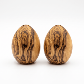 Choixe 2-Pack Mediterranean Olive Wood Salt & Pepper Shakers, Hand-Carved Ergonomic Egg-Shaped Wooden Seasoning Dispenser Set for Dining & Kitche