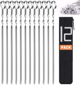 Skewers for Kabobs, 14" Metal Kebab Skewers for Grilling Flat Long Stainless Steel Kabob Sticks