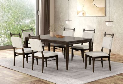 7pc Dining Room Set Dark Walnut Wooden Dining Table 6x Side Chairs Rubber wood Modern Kitchen Dining