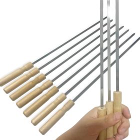 10 Pcs Kabob Skewers, 16IN Metal Skewers for Grilling, Premium Stainless Steel Flat Kebabs, with Wooden Handles Insulated Reusable BBQ Set