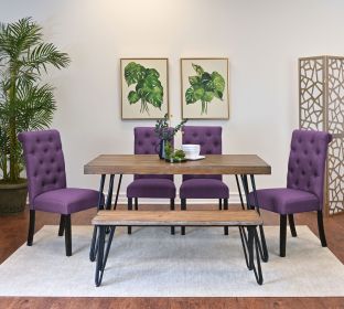 Ashford 6-Piece Dining Set, Hairpin Dining Table with 4 Chairs and Bench, 4 Color Options (Color: as Pic)